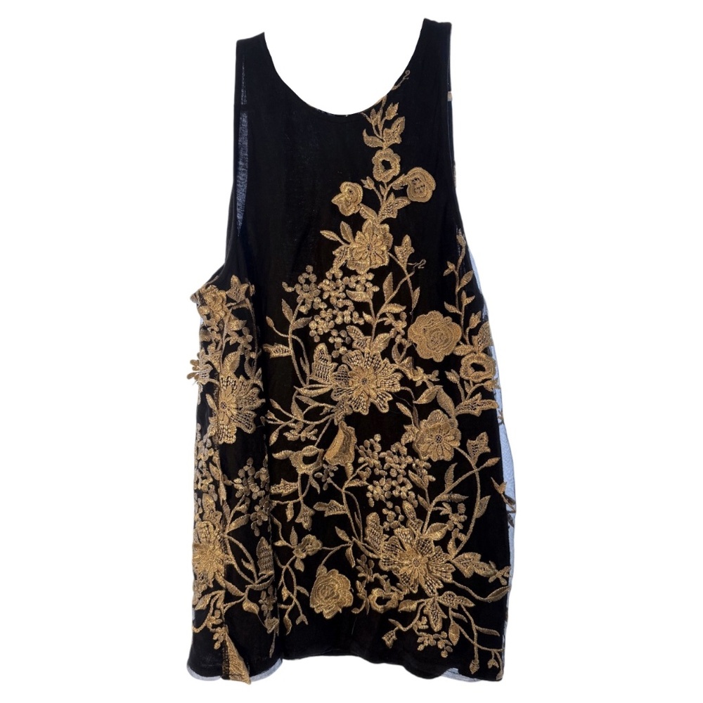 Sunday in Brooklyn Black Top w/ Gold Floral Embroidery | Sleeveless | S